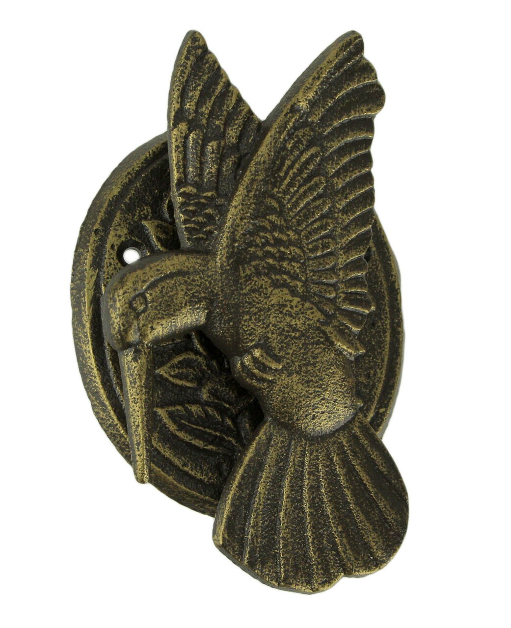 Antique Bronze Cast Iron Hummingbird and Flower Front Door Knocker Entry Decor